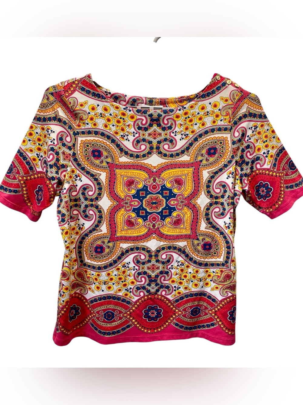 Charter Club Woman’s Size XL Colorful Short Sleeve Bohemian Paisley Blouse